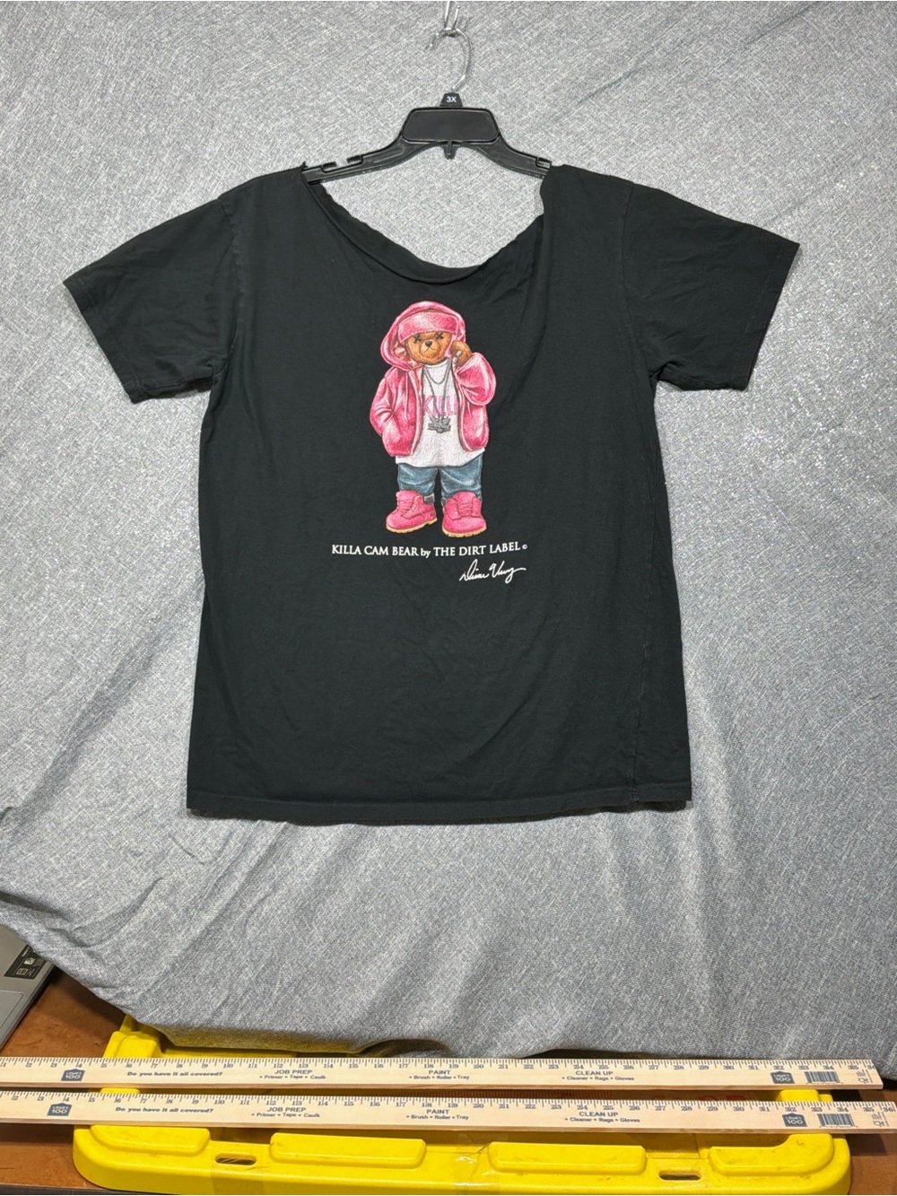 Black Short-Sleeve Tee with Pink Bear Graphic